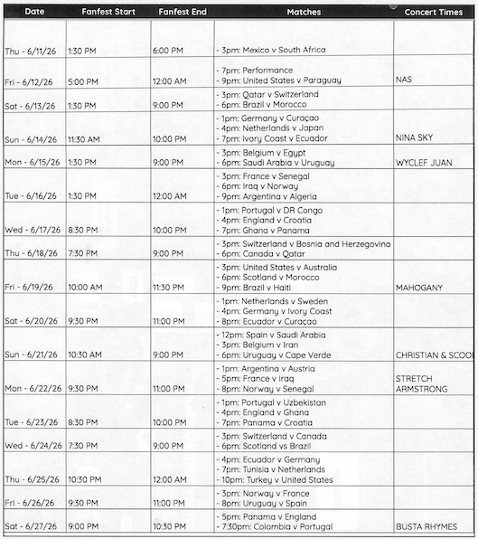 Games & Concerts Schedule